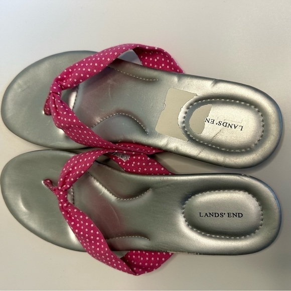 Lands' End Women’s Sandals Size 8B Silver Pink Polka Dot Thong Flip Flop - Picture 12 of 13